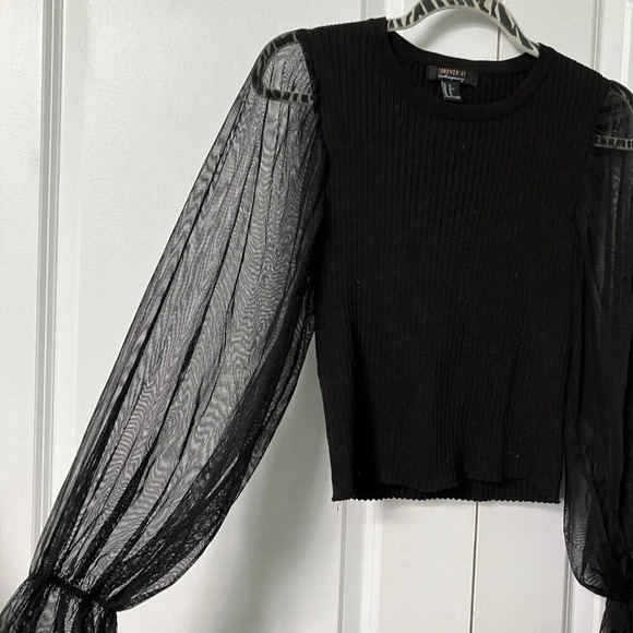 Forever 21 Sheer Mesh Bell Sleeve Goth Witchy Crop Top XL - Picture 3 of 4